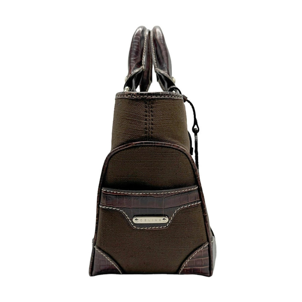 Celine Boogie Leather Brown Handbag Bag Canvas Brown